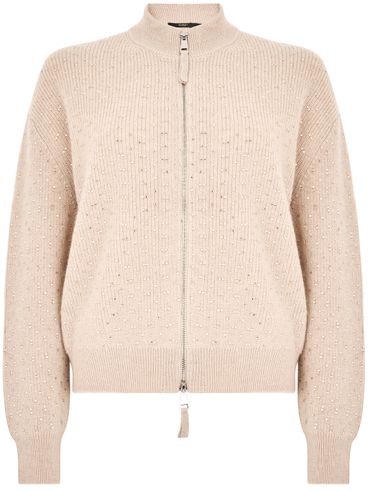 Cardigan in lana beige con zip