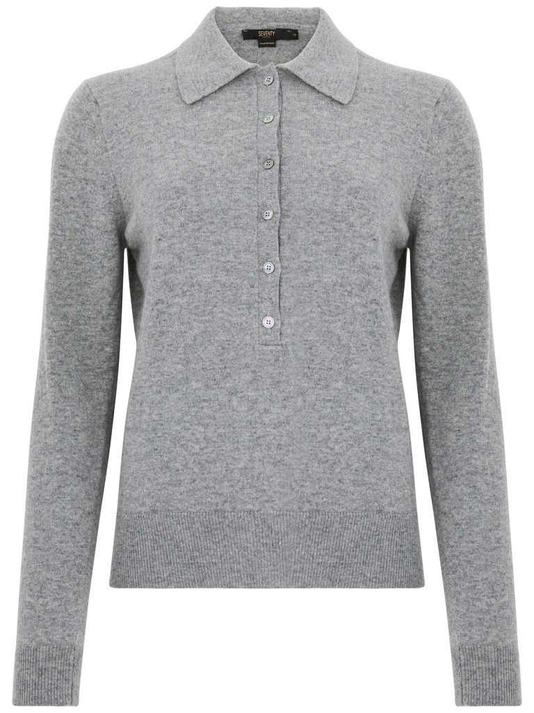 Shop Seventy Long-sleeve Wool Polo Shirt In Grey