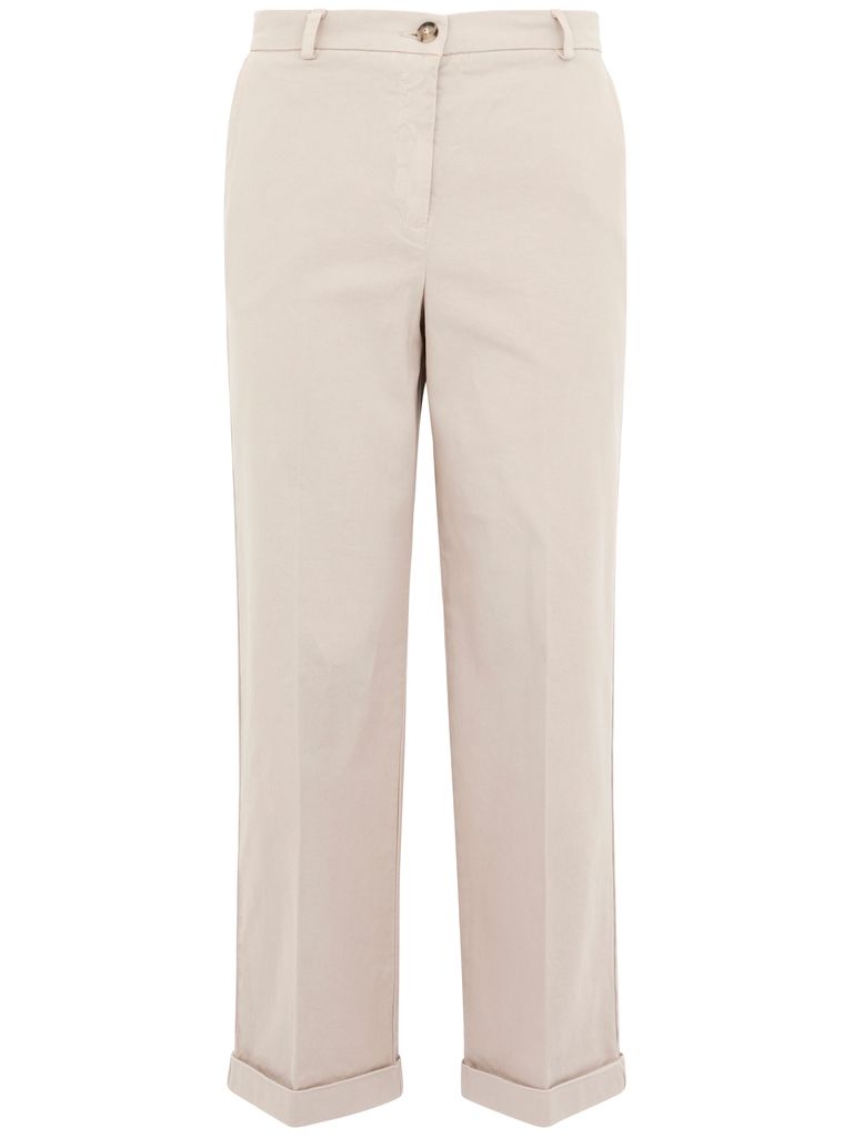 Shop Seventy Cotton Pants With Cuffs In Beige