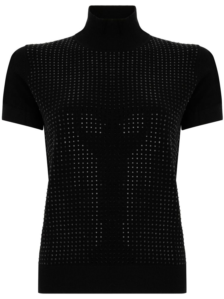 Shop Seventy Short-sleeve Lace-knit Sweater In Black