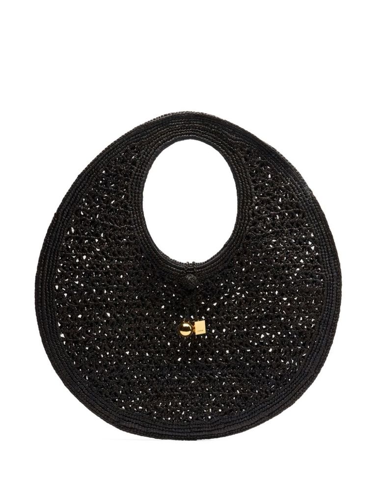 Shop Jacquemus Le Rond Spiaggia Shoulder Bag In Raffia In Black