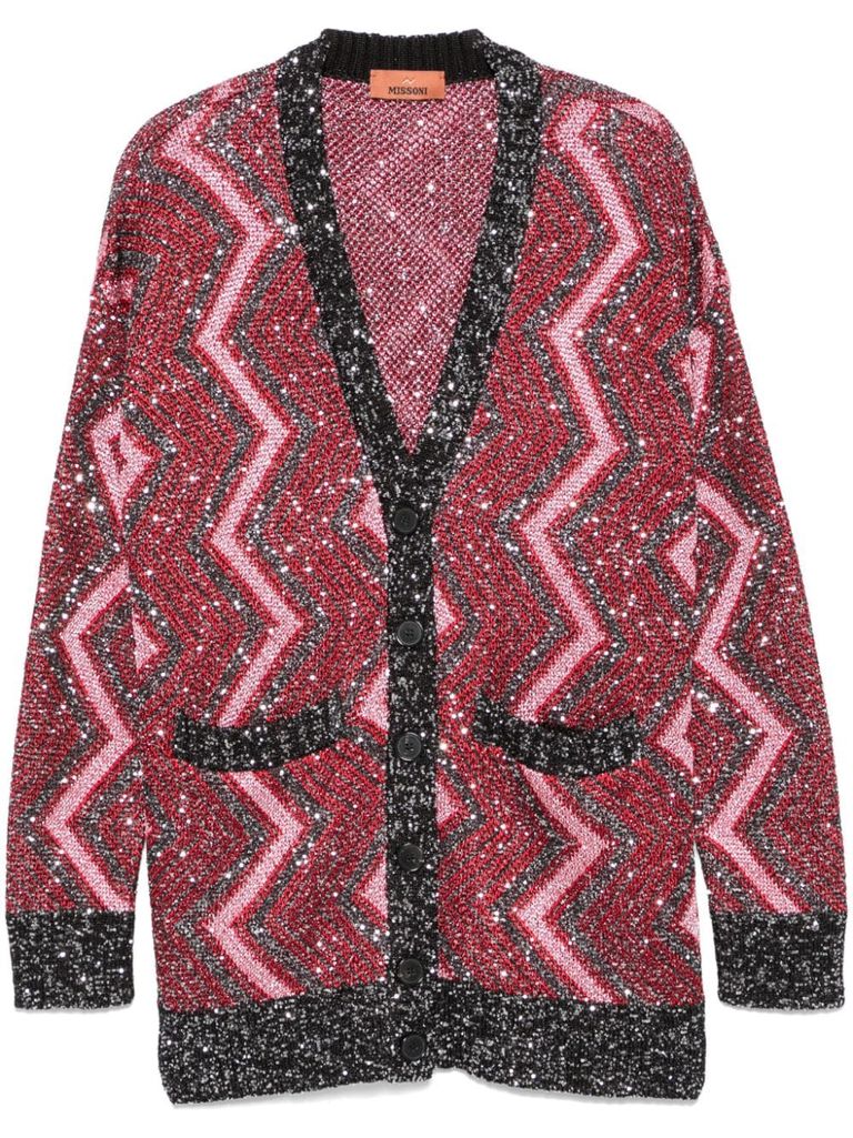 Shop Missoni Sequin And Zigzag Cardigan In Multicolour