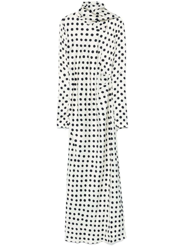 Shop Msgm Long Polka Dot Dress In White