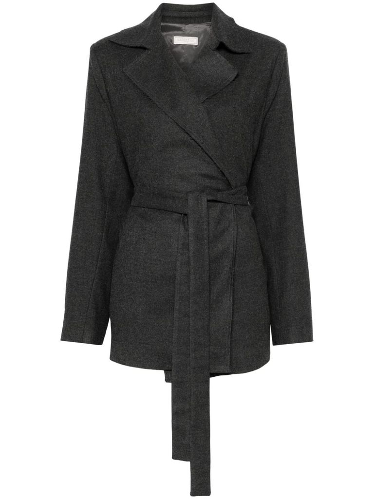 Shop Antonelli Gila Blazer In Wool With Belt In Grey