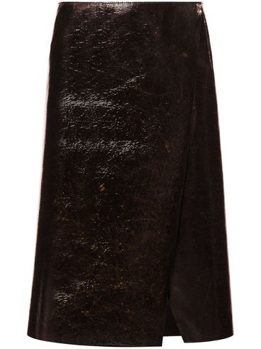 Midi wool skirt with glossy finish