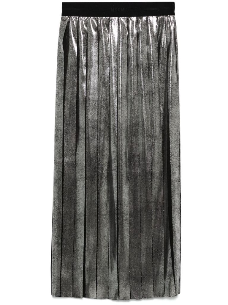 Shop Msgm Long Pleated Skirt In Silver