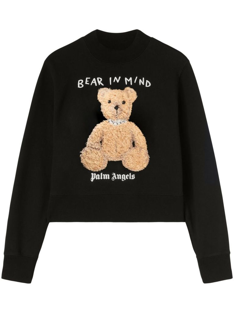 Shop Palm Angels Crewneck Cotton Sweatshirt With Bear Design In Black