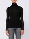 Black semi-sheer turtleneck top