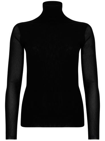 Maglia nera semi trasparente a collo alto