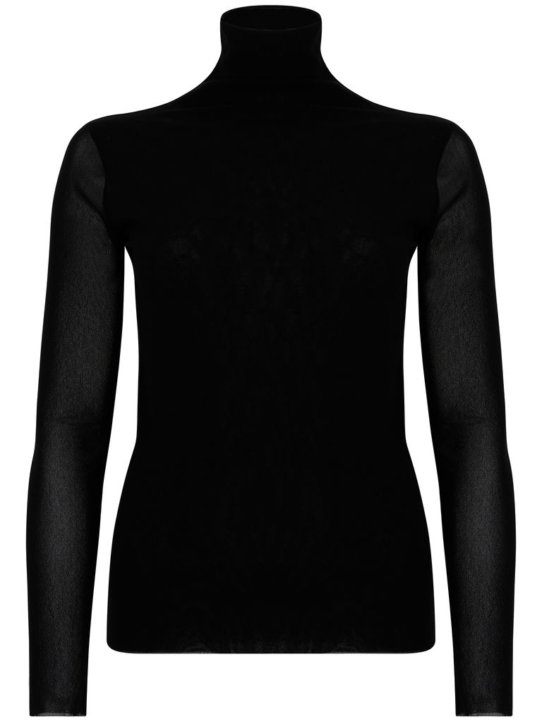 D EXTERIOR BLACK SEMI-SHEER TURTLENECK TOP 