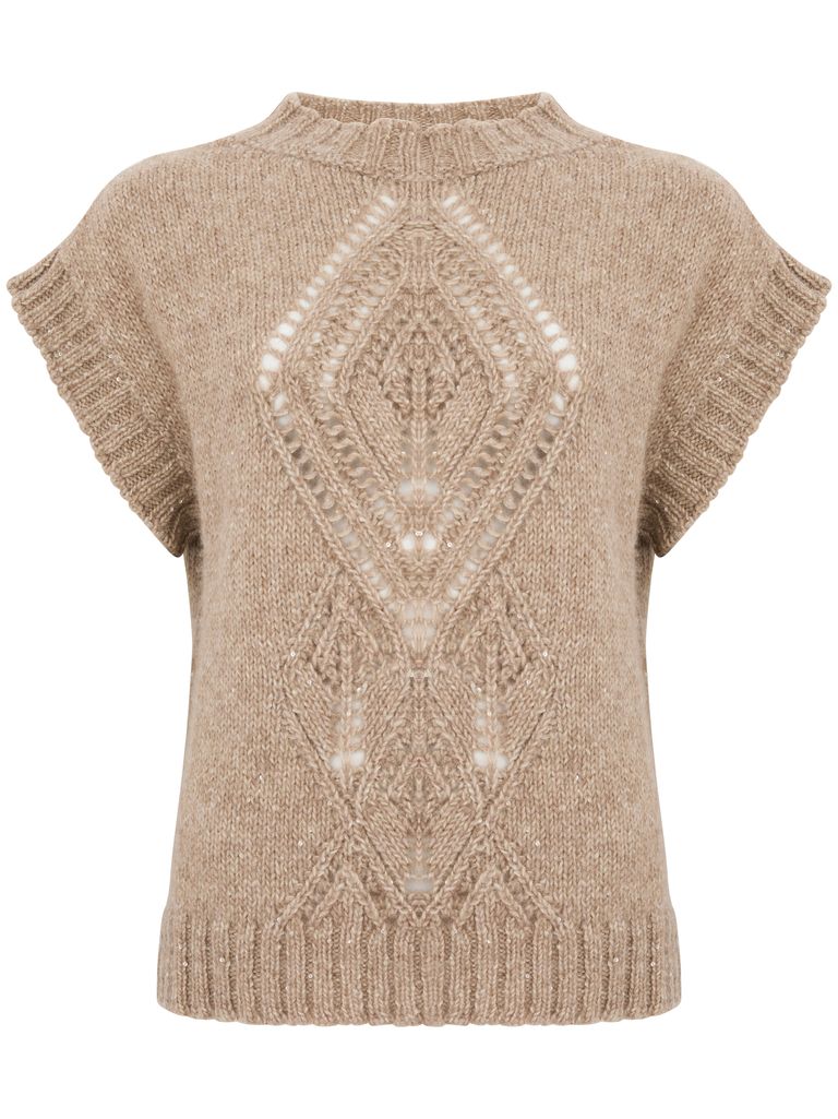 Shop D Exterior Short-sleeve Wool Sweater In Beige