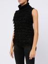 Sleeveless sweater with fringes and sequins