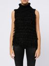 Sleeveless sweater with fringes and sequins