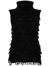 Sleeveless sweater with fringes and sequins