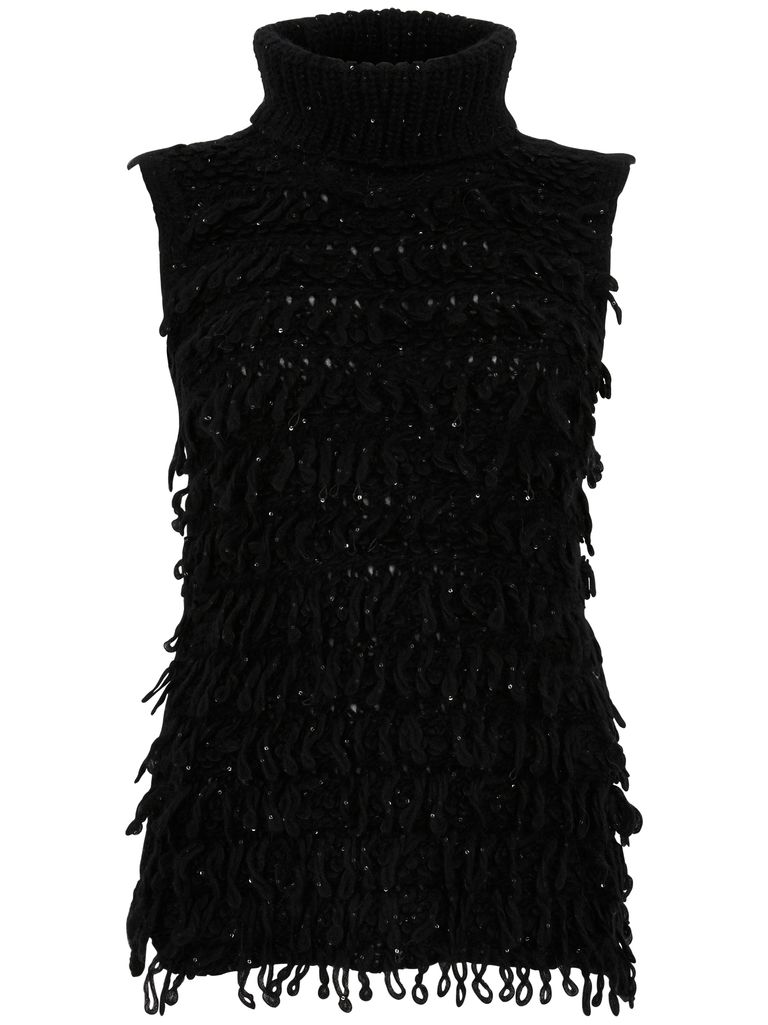 Shop D Exterior Sleeveless Sweater With Fringes And Sequins In Black