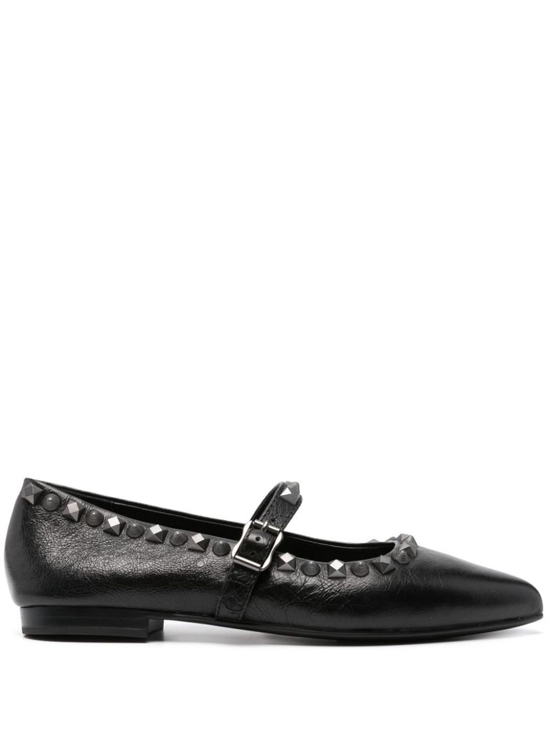 Shop Ash Calf Leather Ballerina Flats With Studs In Black