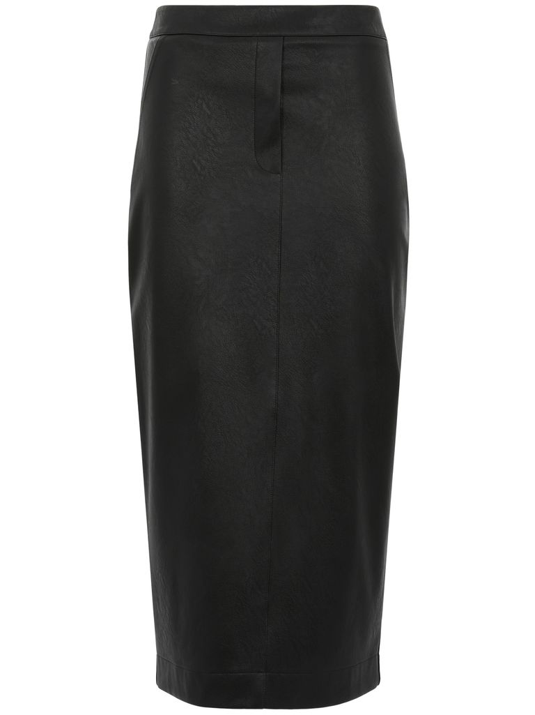 Shop D Exterior Faux Leather Fitted Midi Skirt In Black