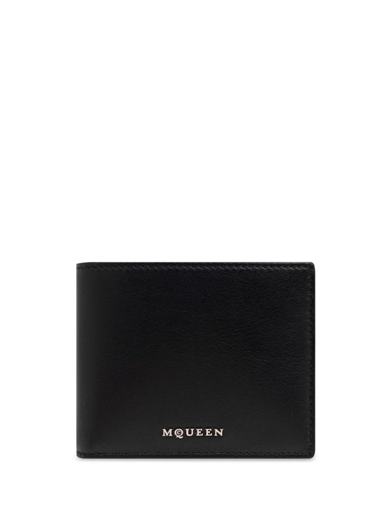 Shop Alexander Mcqueen Calf Leather Wallet With Logo In Black