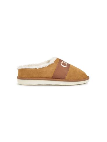 CHLOÉ - Suede slippers with logo print