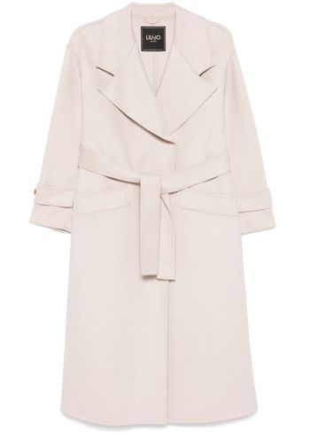 Long gray wool coat with a belt