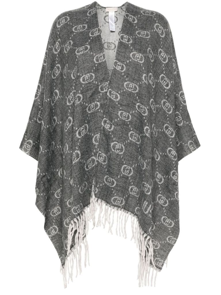 Shop Liu •jo Cape With Fringes And Logo In Grey