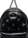 Black faux leather backpack with beads