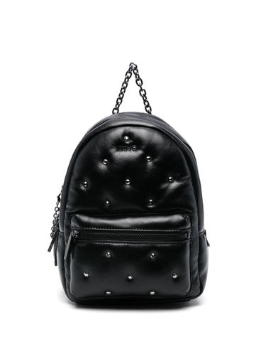 Black faux leather backpack with beads