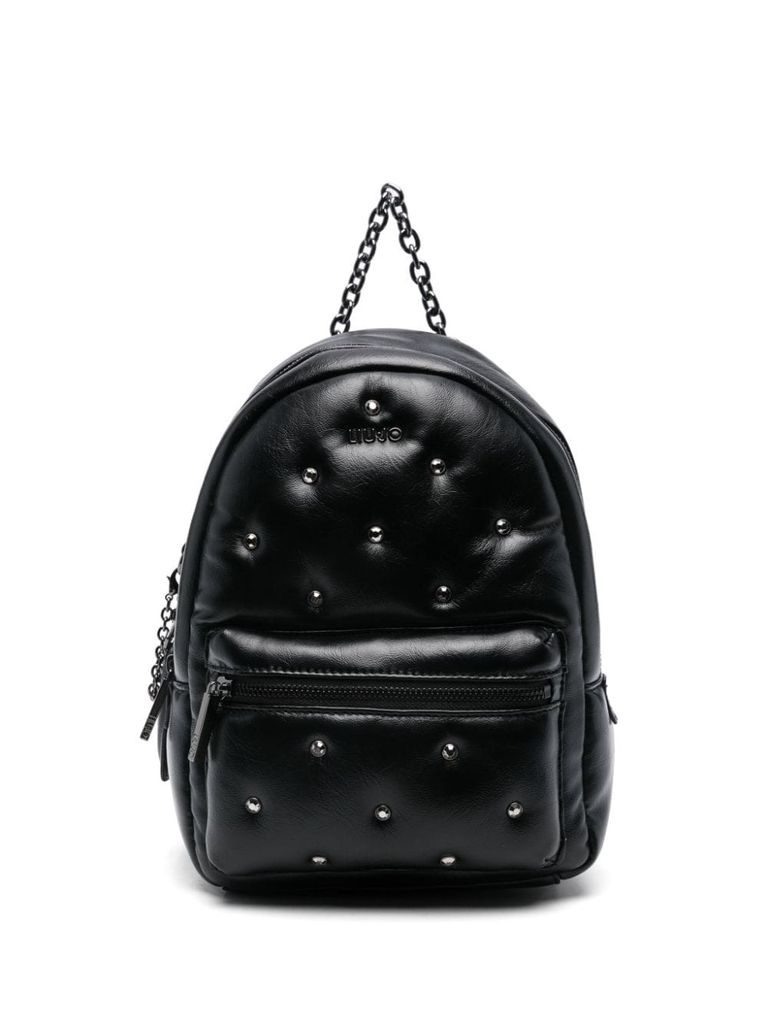 Shop Liu •jo Black Faux Leather Backpack With Beads