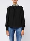 liu jo - Blusa nera a collo alto con strass - 1