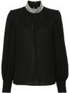 liu jo - Blusa nera a collo alto con strass - 7