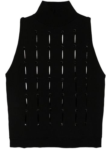 High-neck vest with openwork design