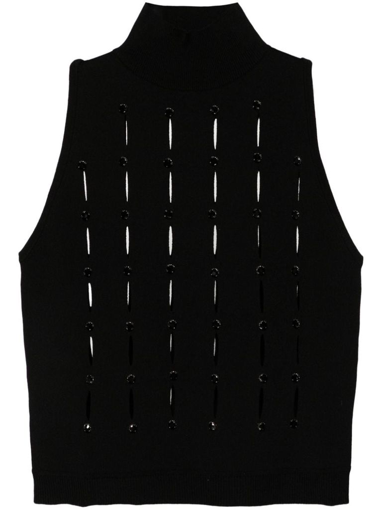 Shop Liu •jo High-neck Vest With Openwork Design In Black