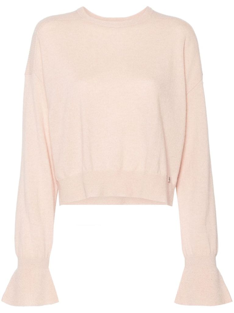 Shop Liu •jo Wool And Cashmere Sweater With Puff Sleeves In Pink