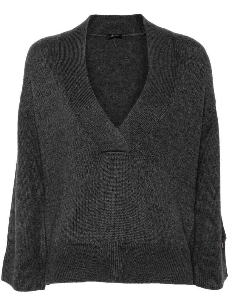 Shop Liu •jo Ribbed Wool Sweater In Grey