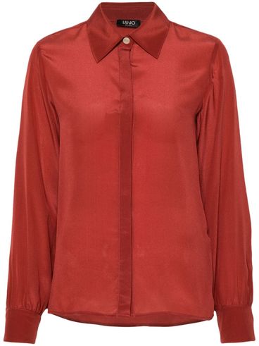 Semi-transparent red silk shirt