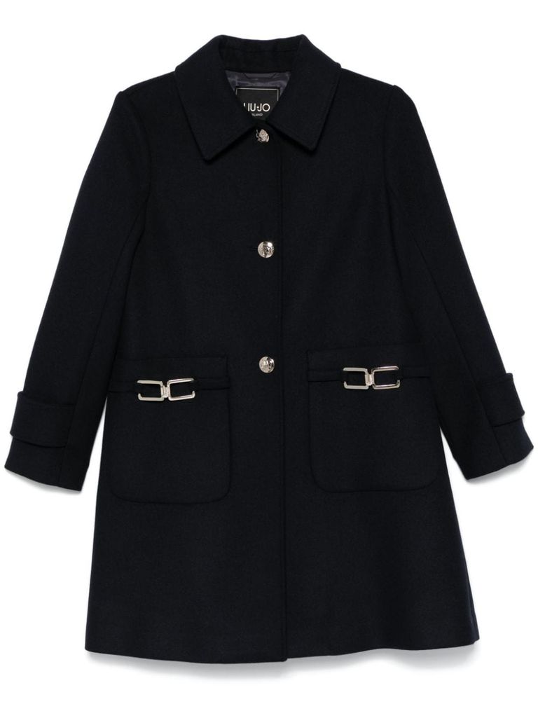 Shop Liu •jo Long Coat With Pockets In Blue