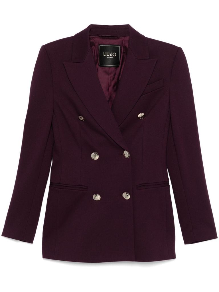 Shop Liu •jo Double-breasted Blazer With Pockets In Purple