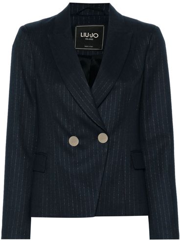 Double-breasted pinstriped blazer