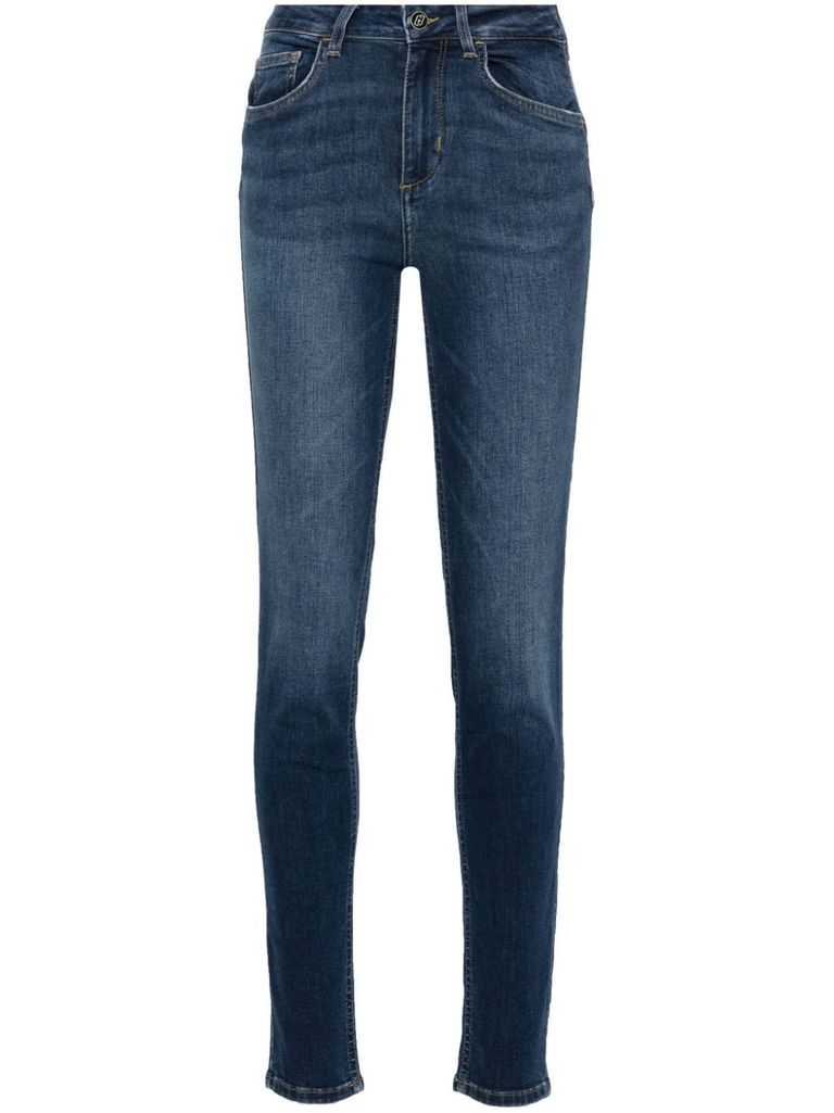 Shop Liu •jo Bottom Up Skinny Jeans With Embroidery In Blue