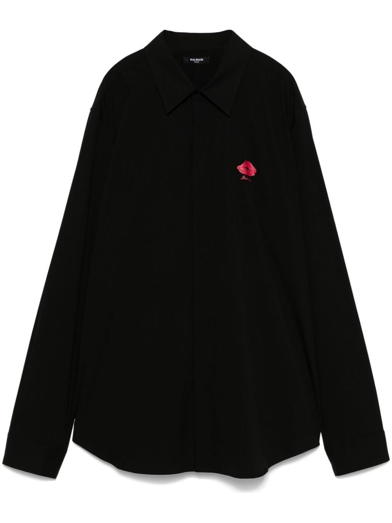 Shop Balmain Cotton Shirt With Mouth Print In Black