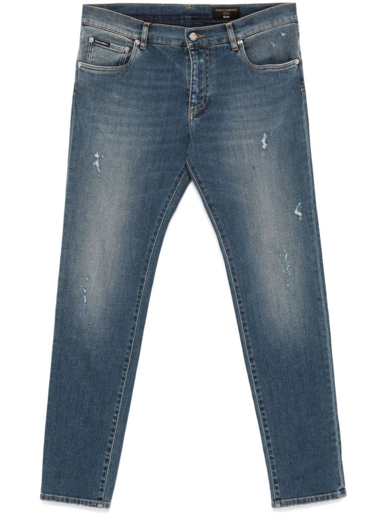 Shop Dolce & Gabbana Medium-rise Slim Cotton Jeans In Blue