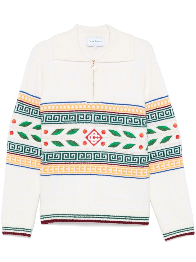 Shop Casablanca Wool Sweater With Embroidery In Multicolour