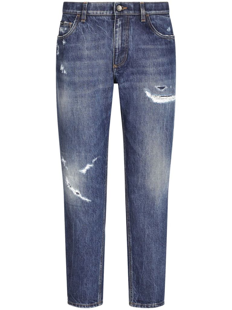 Shop Dolce & Gabbana Straight-leg Distressed Jeans In Blue