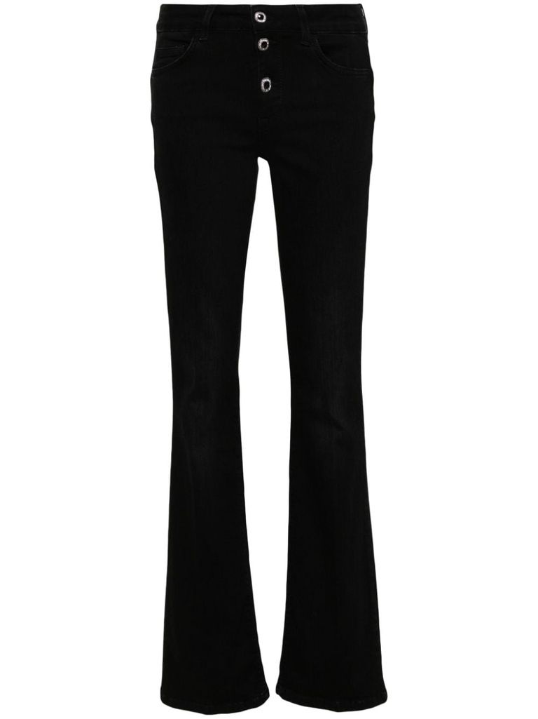 Shop Liu •jo Flared Cotton Jeans In Black