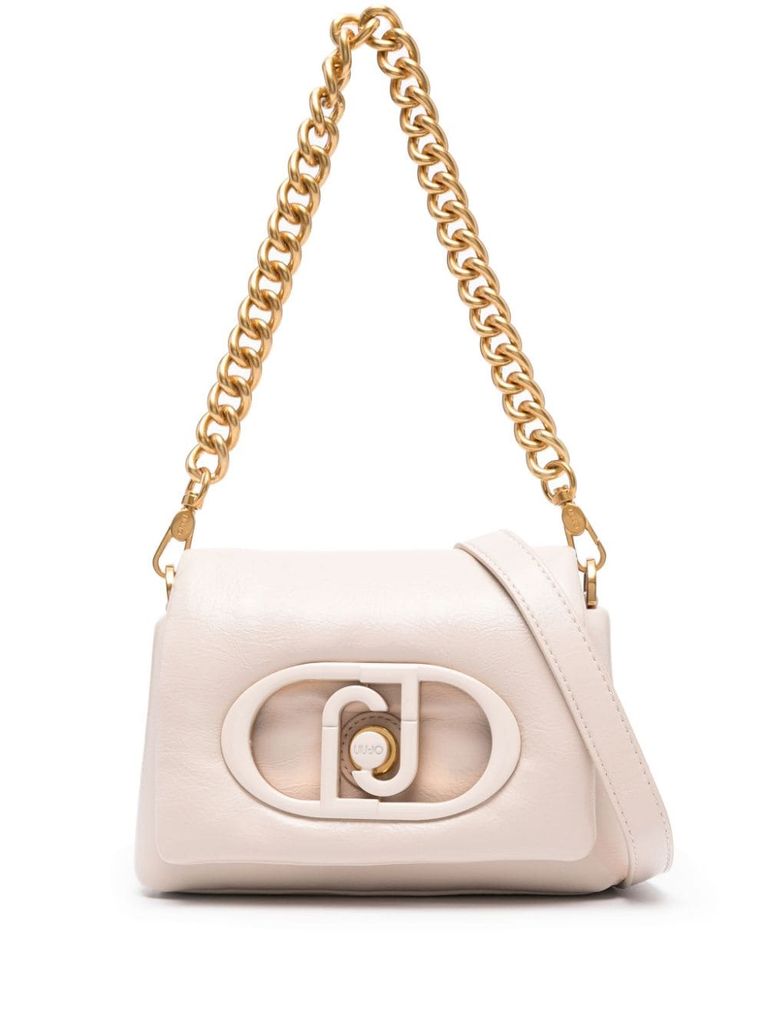 Shop Liu •jo Small Black Lapuffy Shoulder Bag In Beige