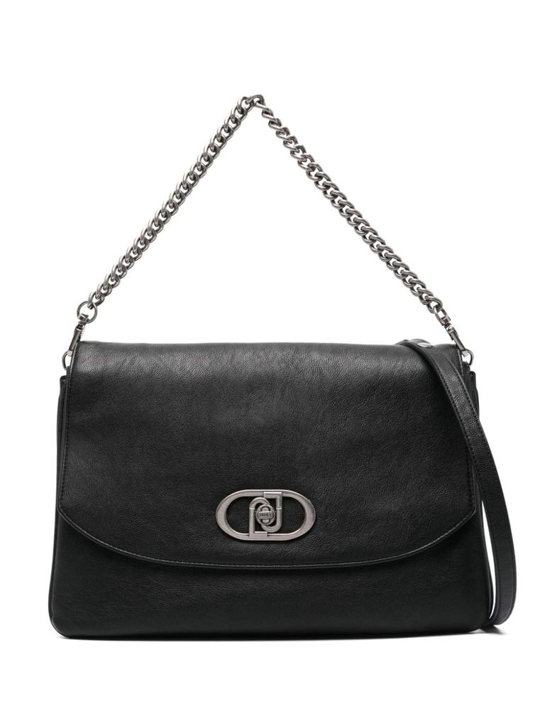 Shop Liu •jo Faux Leather Shoulder Bag With Logo In Black