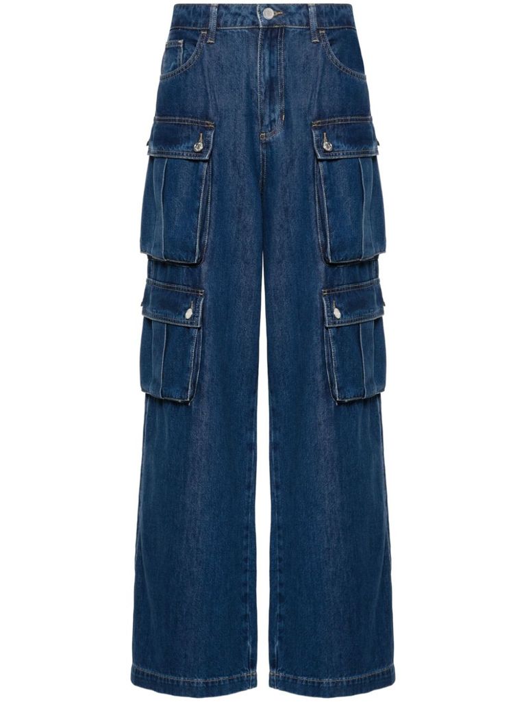 Shop Liu •jo Wide-leg Cotton Jeans With Pockets In Blue