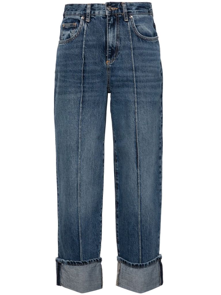 Shop Liu •jo Cotton Jeans With Cuffs In Blue