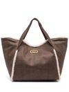 Faux leather tote bag with fur