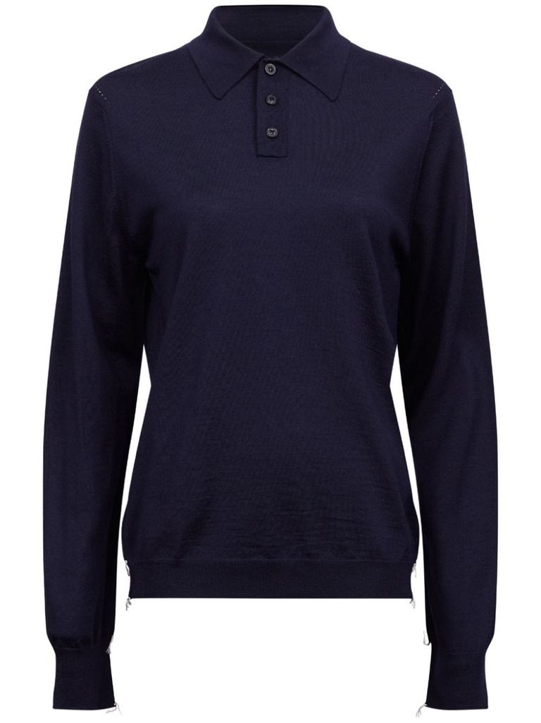 Shop Maison Margiela Long-sleeve Wool Polo In Blue